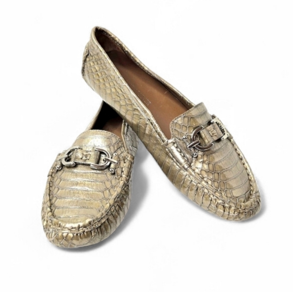 Donald Pliner driving moccasins. Croc embossed leather.  Gray. 6.5